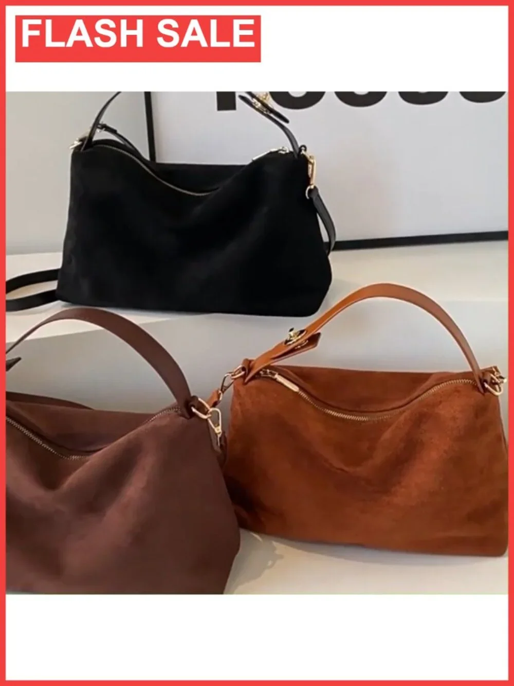 Faux Suede Slouchy Hobo Shoulder Bag Crossbody Satchel Tote Handbag Purse